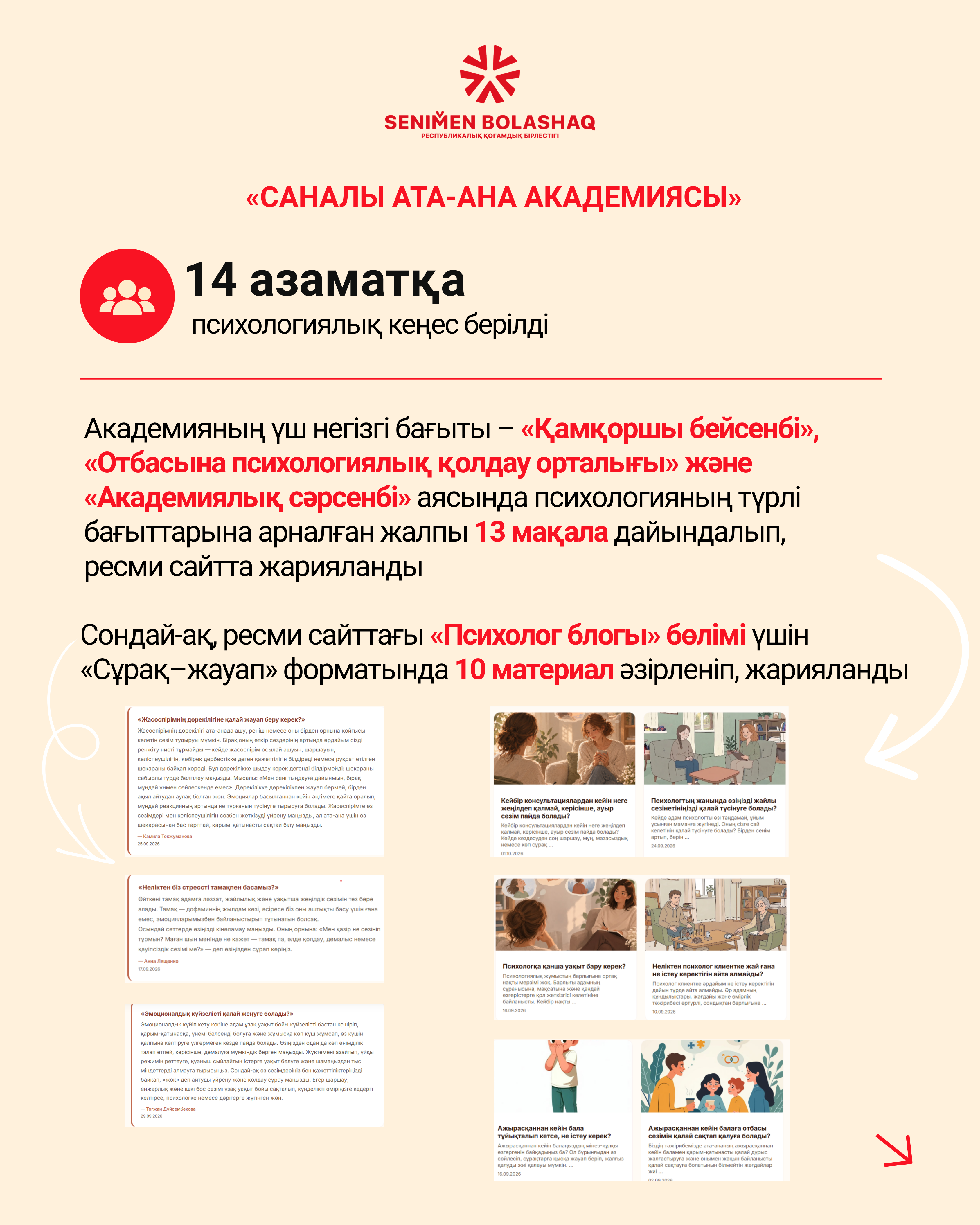 Информация о результатах работы Республиканского общественного объединения «Сенімен Болашақ» за сентябрь